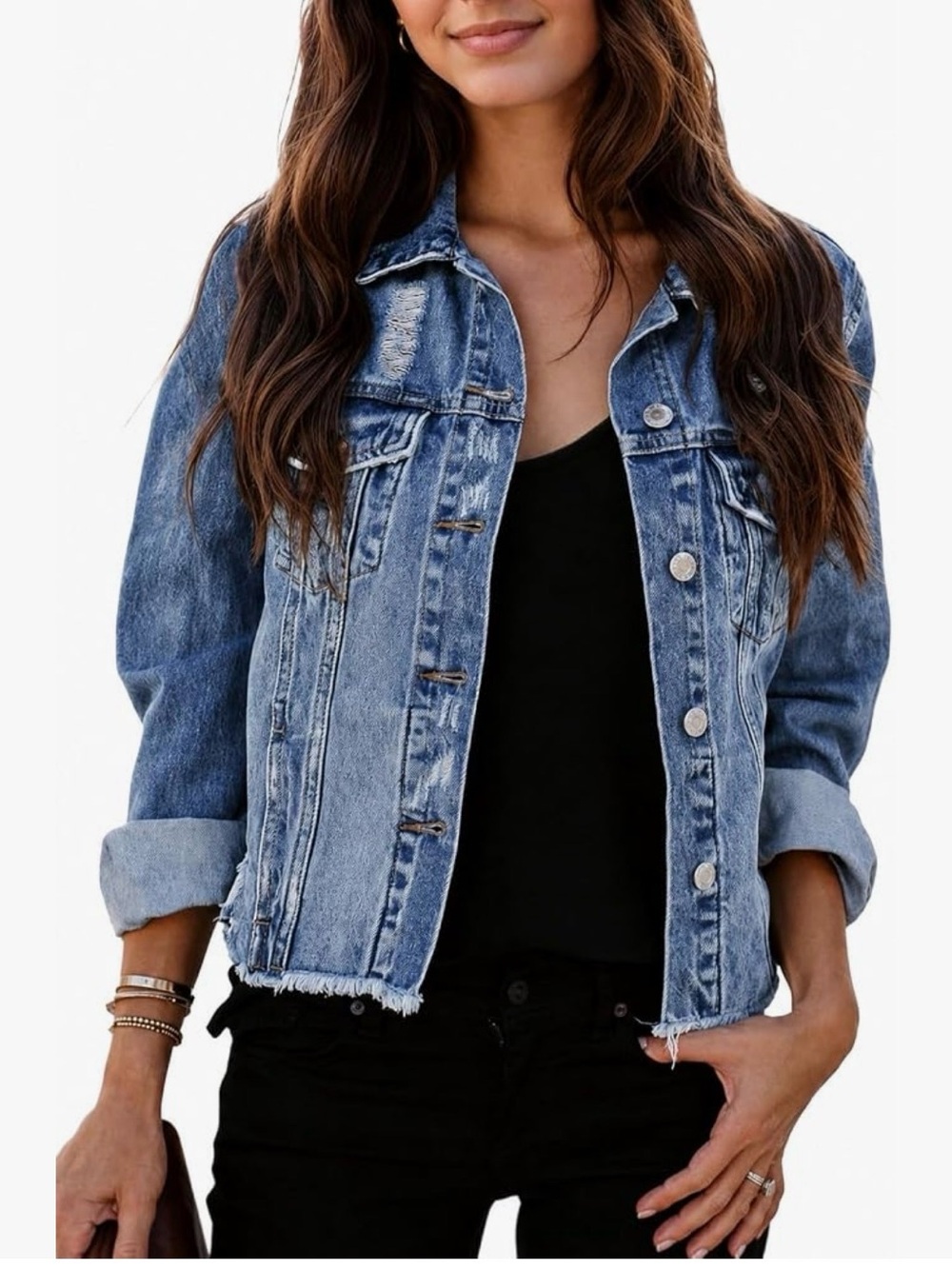 Kedera Classic Distressed Blue Denim Jacket - Women M